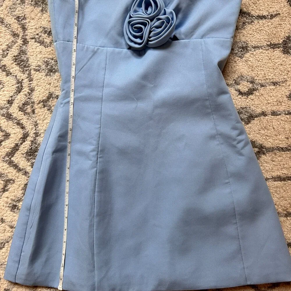 Showpo. Odelle Mini Dress - Tulip Hem Cut Out 3D Floral Dress in Blue - Picture 5 of 9